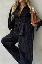 Printed Contrast Denim Jacket & Pants Set Lavish Daily