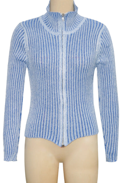 Knitted Zip-Up Fitted Cardigan Lavish Daily