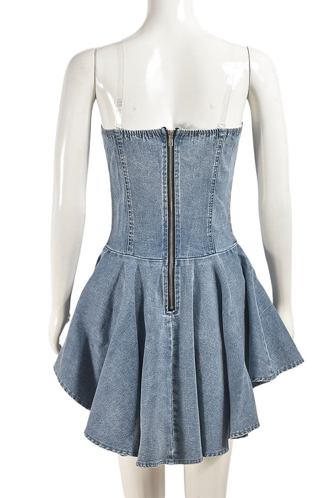 Sweet Denim Corset Flare Mini Dress Lavish Daily