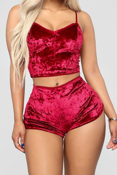 Crushed Velvet Cami & Shorts Lounge Set Lavish Daily