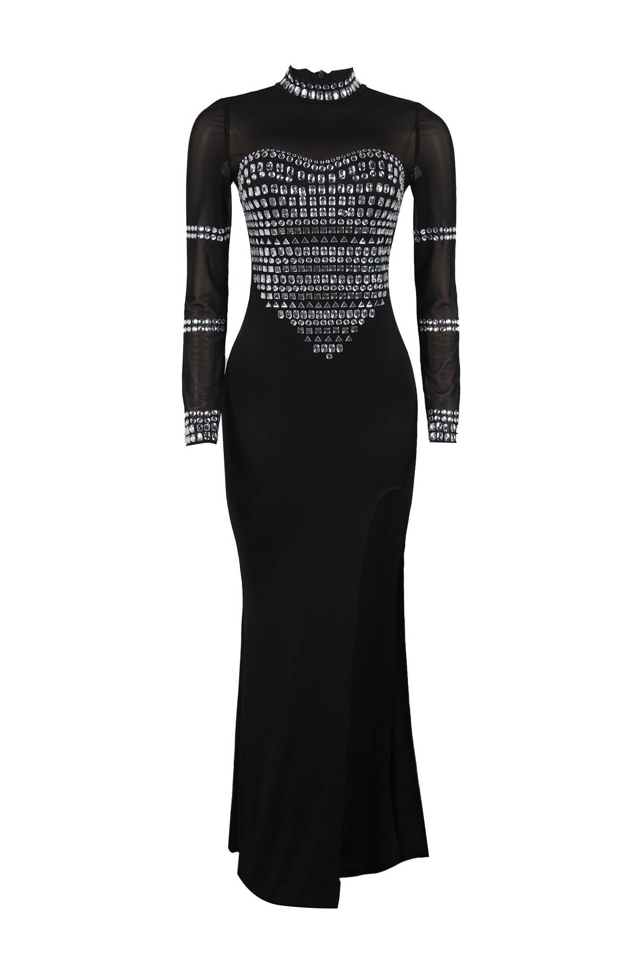 V-Neck Long Sleeve Split Hem Dress Lavish Daily