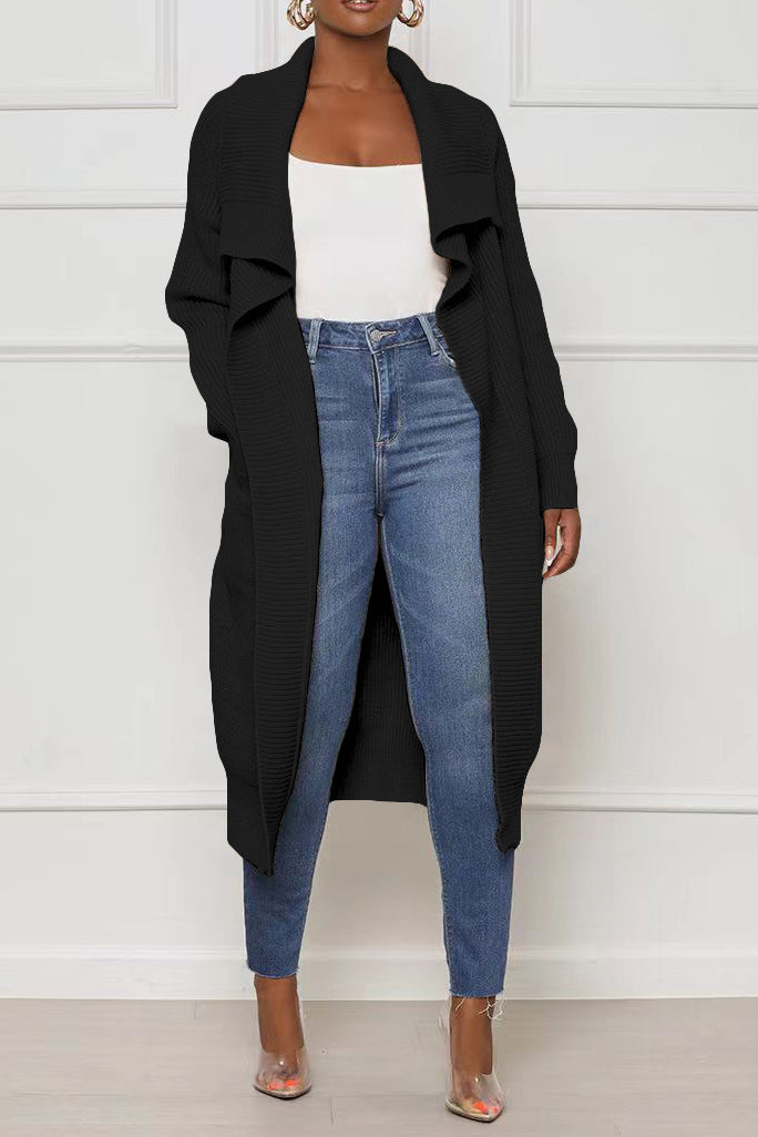 Solid Color Long Knit Cardigans Lavish Daily