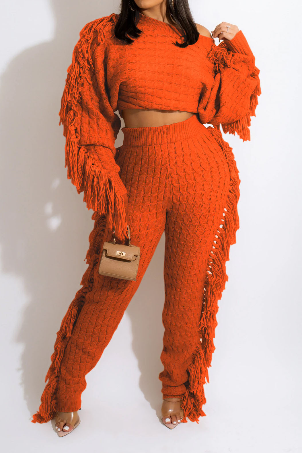 Knit Fringe Pants Set Lavish Daily