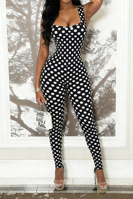 Sleeveless Polka Dot Bodycon Jumpsuit Lavish Daily