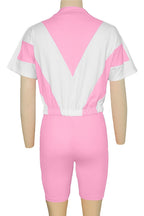 Color-Block Zip Crop Top & Biker Short Set Lavish Daily