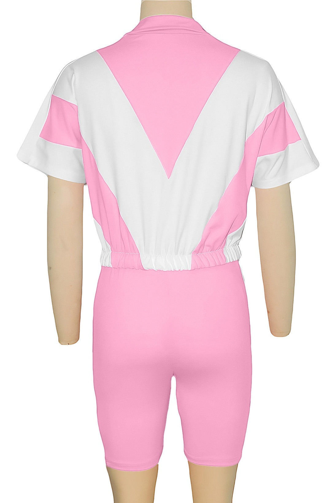 Color-Block Zip Crop Top & Biker Short Set Lavish Daily