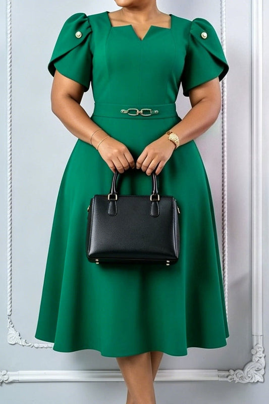 Notched Neck Petal Sleeve A-Line Midi Dress Lavish Daily