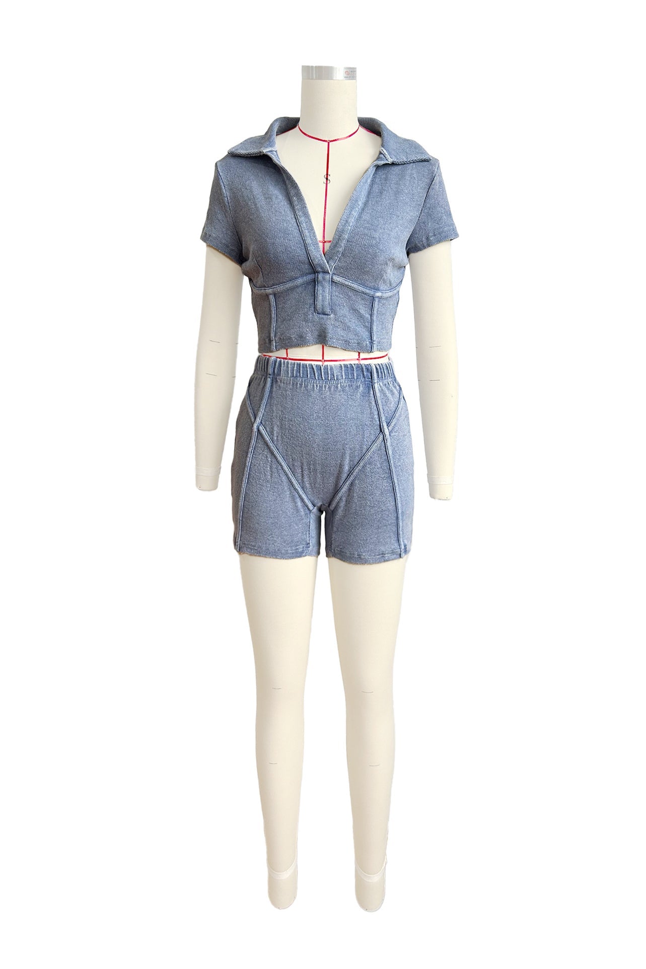 Ribbed V-Neck Short Sets Lavish Daily