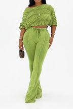 Ruched Crop Top and Lounge Pant Set Lavish Daily