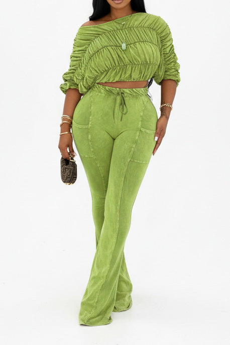 Ruched Crop Top and Lounge Pant Set Lavish Daily