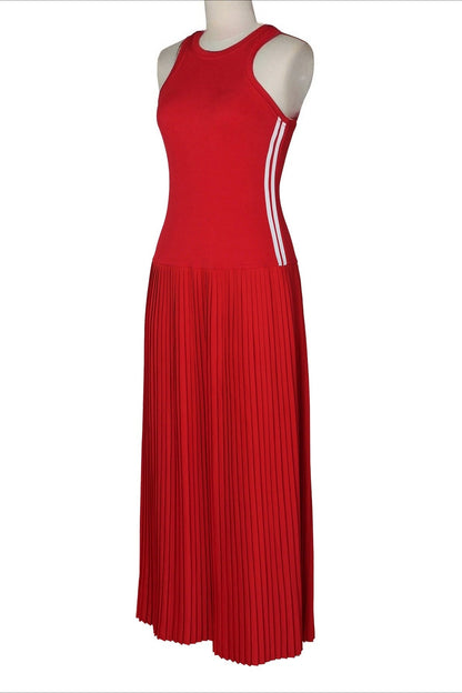 Sporty Contrast-Stripe Pleated Maxi Dress Lavish Daily