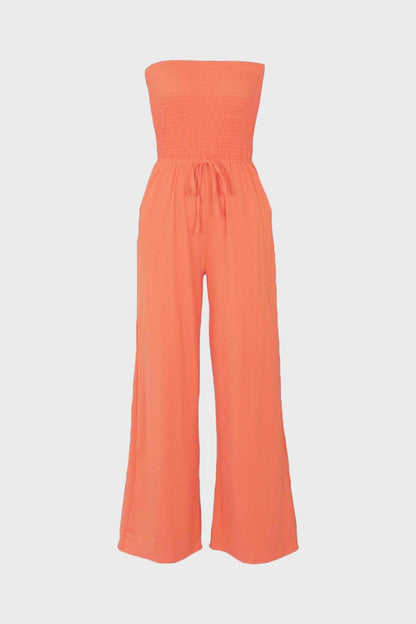 Strapless Smocked Tube Top Jumpsuit Lavish Daily