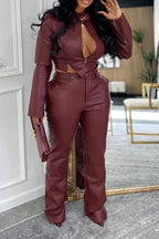 Faux Leather Jacket and Pants Set Lavish Daily