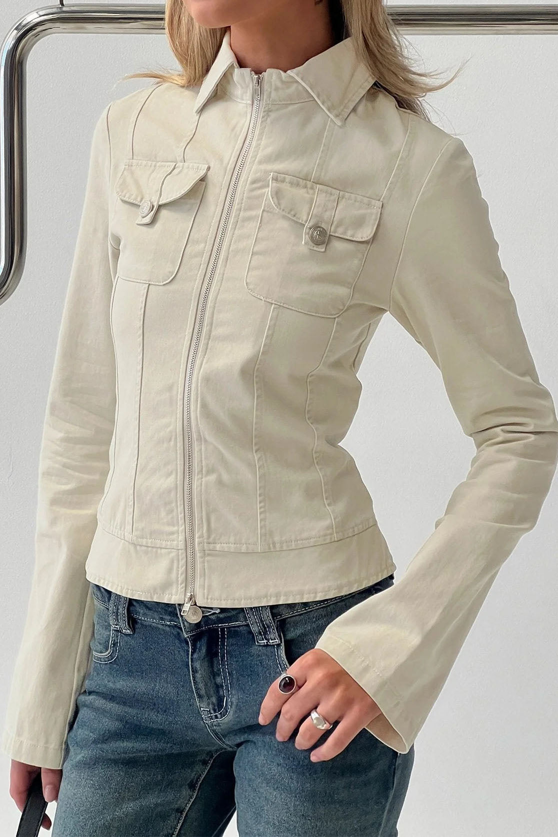 Fitted Zip-Front Utility Jacket Lavish Daily