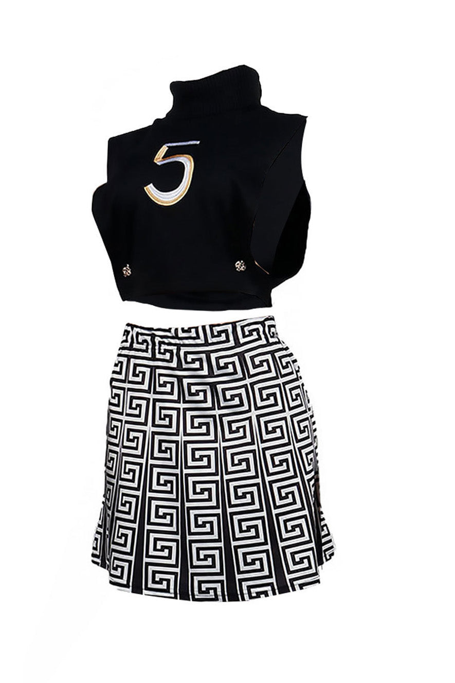 Printed Skirt & Embroidered Top Set Lavish Daily