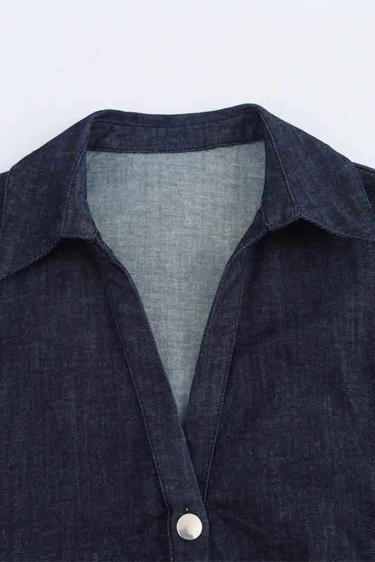 Denim Button Short Sleeve Dress Lavish Daily