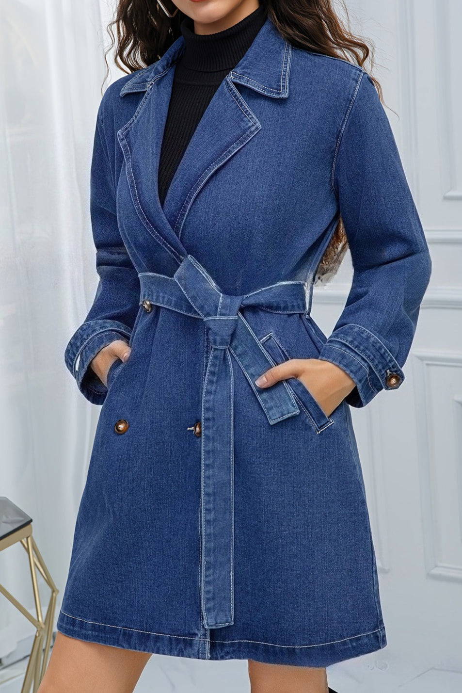 Belted Denim Trench Coat – Mid-Length Lavish Daily