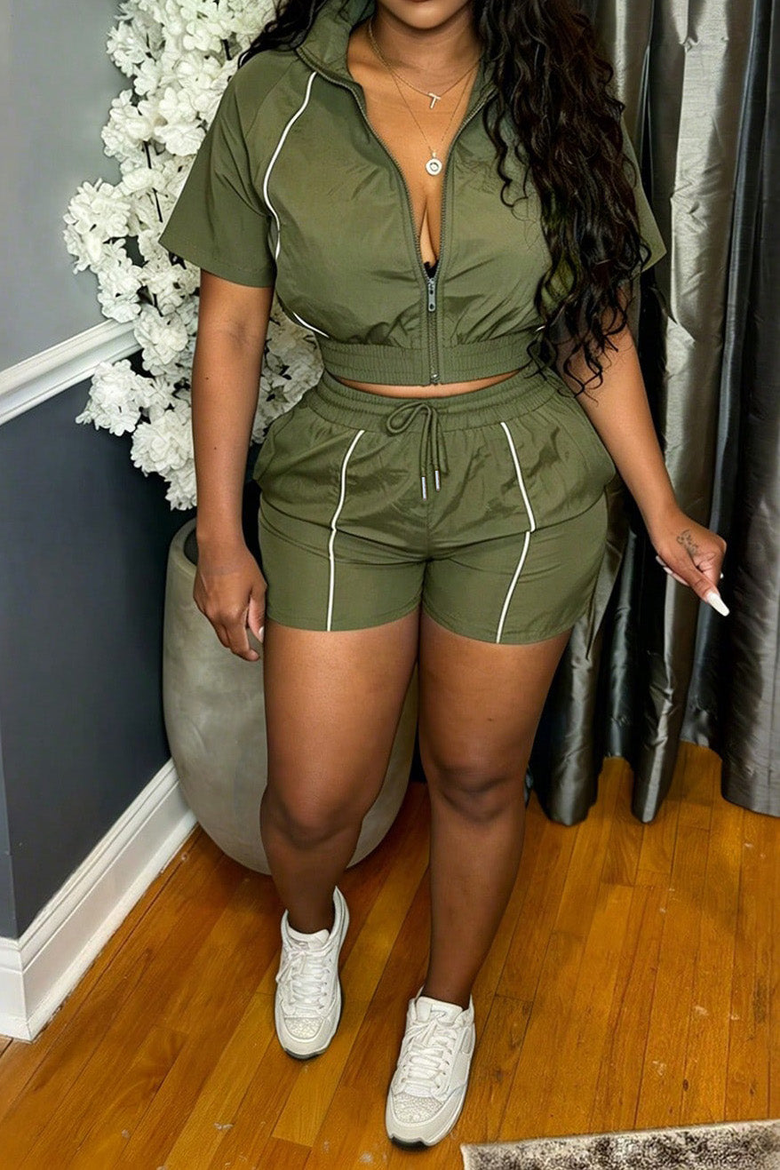 Contrast Piping Zip-Up Track Set Lavish Daily