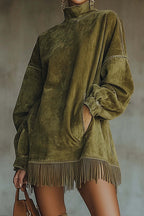 Faux Suede Turtleneck Dress Lavish Daily