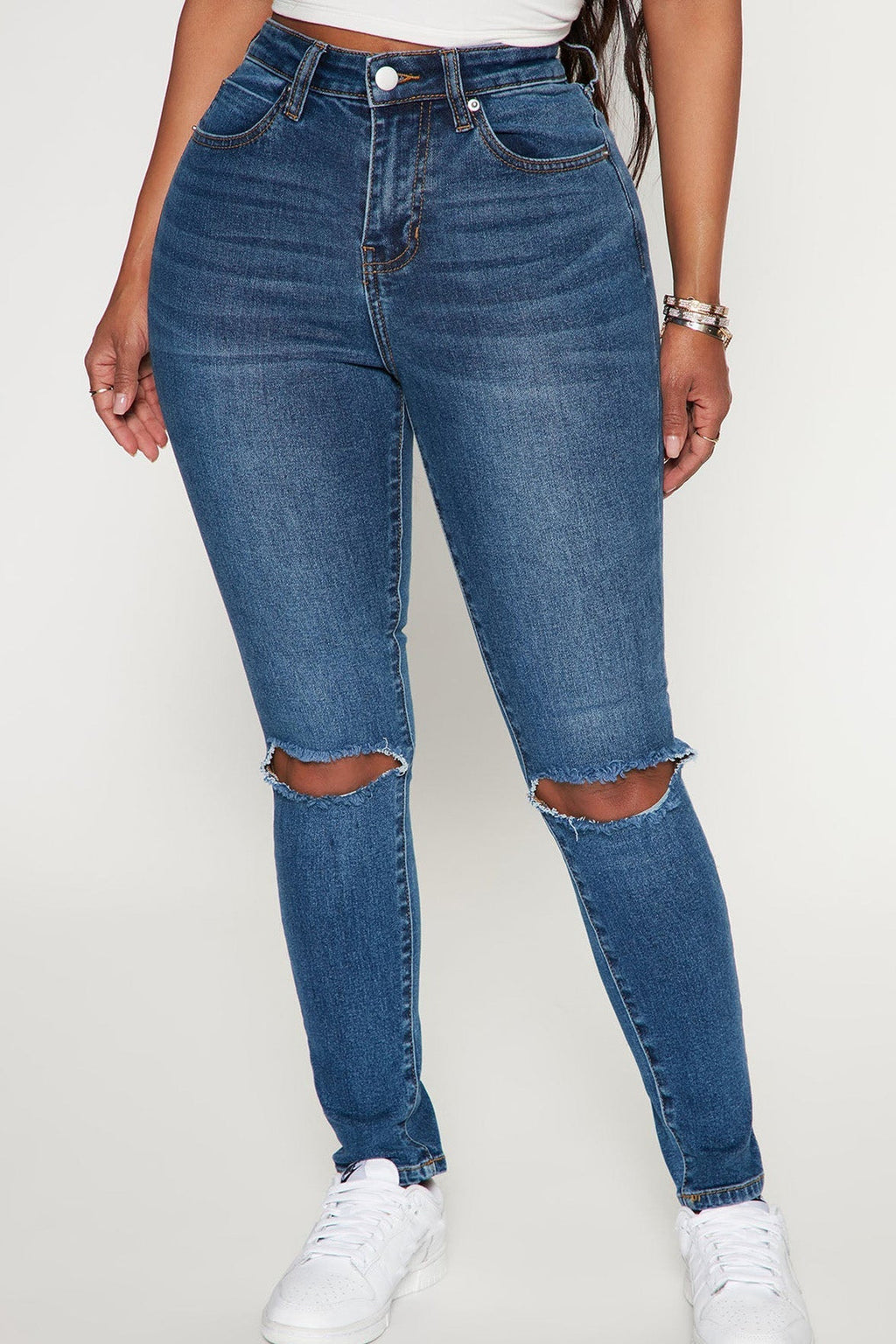 Blue High Waisted Skinny Jeans Lavish Daily