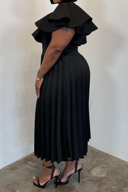 Plus Size Ruffle Sleeve Pleated Dress Lavish Daily