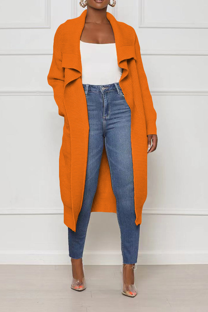 Solid Color Long Knit Cardigans Lavish Daily