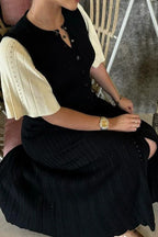 Collared Buttoned Short Sleeve Knit Midi Dress Lavish Daily