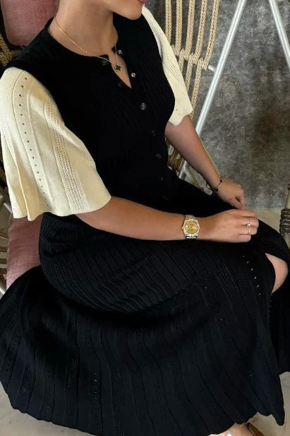 Collared Buttoned Short Sleeve Knit Midi Dress Lavish Daily