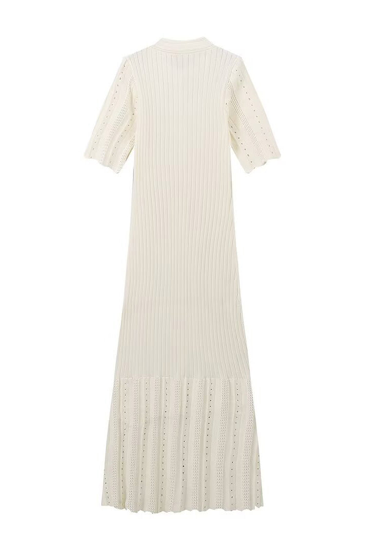 Collared Buttoned Short Sleeve Knit Midi Dress Lavish Daily