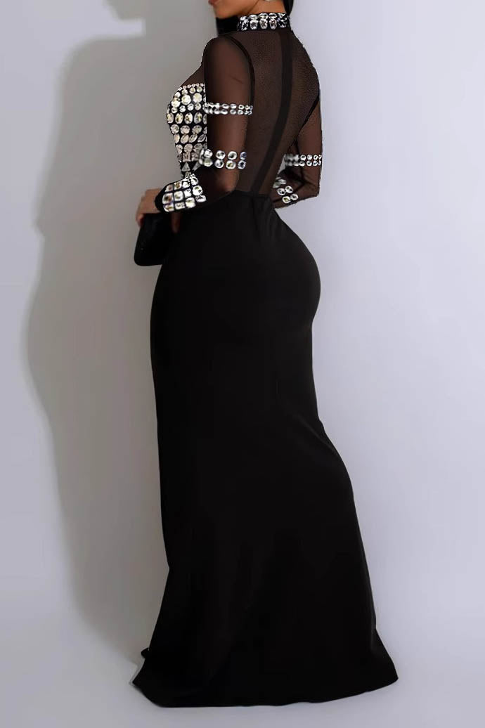 V-Neck Long Sleeve Split Hem Dress Lavish Daily