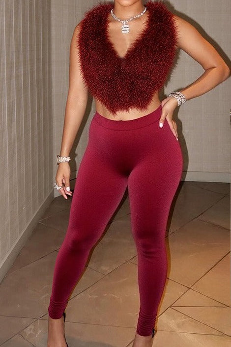 Fur Halter Vest & Leggings Set Lavish Daily