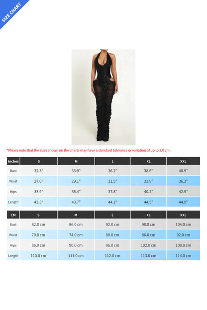 Sequin Halter Slit Mesh Pleated Maxi Dress Lavish Daily