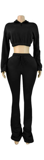 Fleece Crop Top and Flare Pants Set Lavish Daily