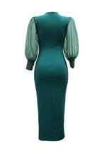 Rhinestone V-Neck Puff Sleeve Maxi Dress Lavish Daily