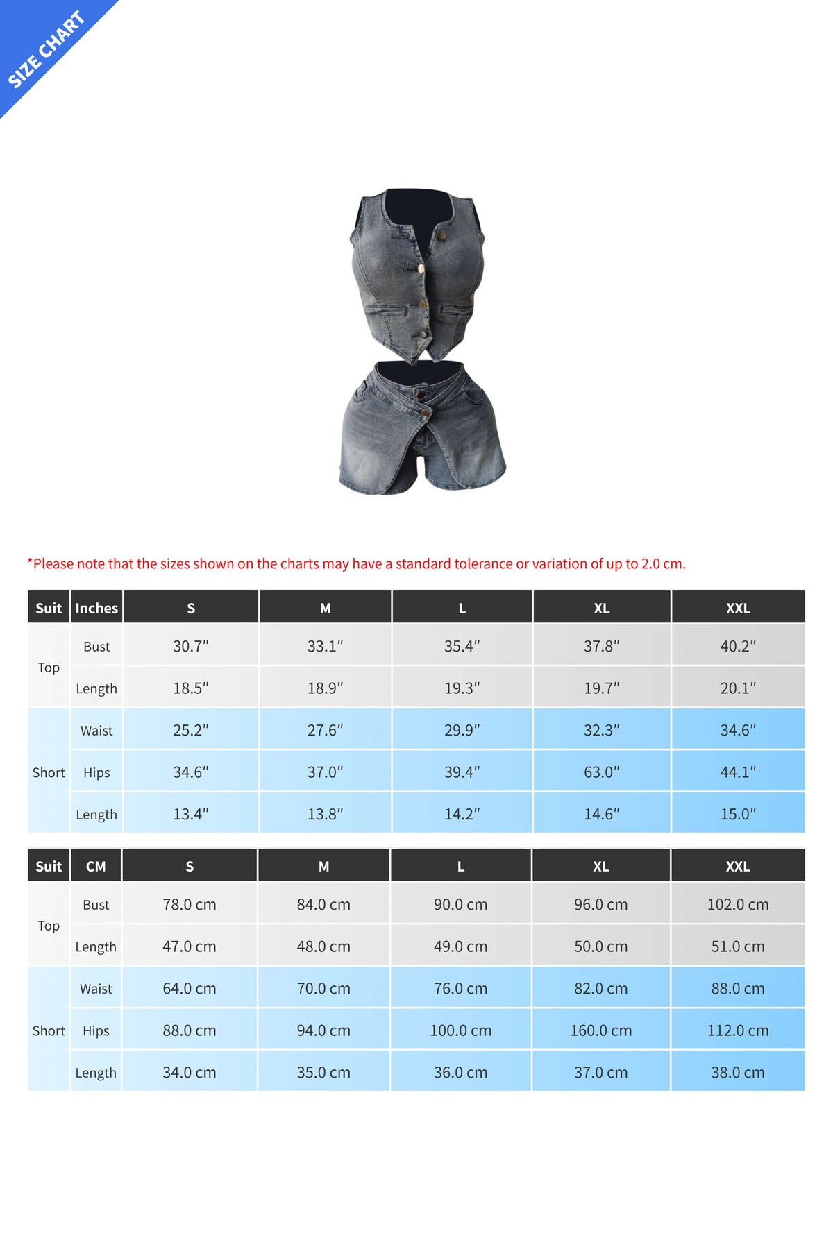 Stretch Denim Apron Shorts Set - Vest & Shorts Lavish Daily