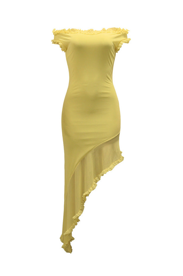 Off-Shoulder Asymmetrical Ruffle Dress Lavish Daily