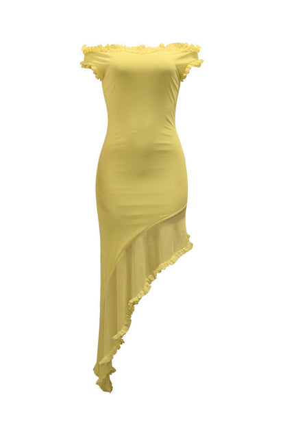 Off-Shoulder Asymmetrical Ruffle Dress Lavish Daily