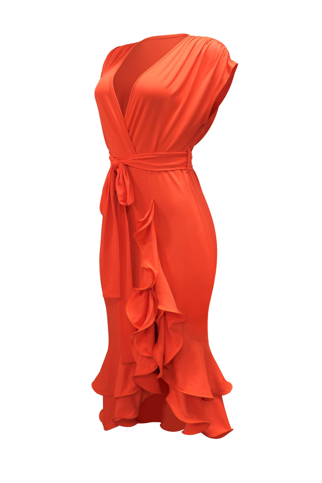 Deep V-Neck Solid Tie Dress with Loose Sleeves Lavish Daily