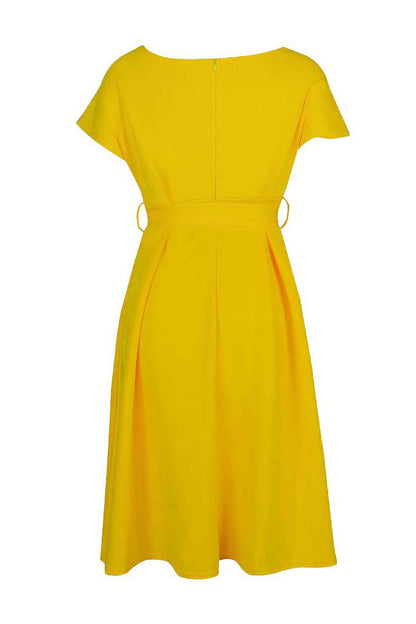 Solid Color Belted Bow Tie Waist Dress Lavish Daily