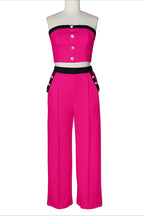 Wide-Leg Pant Suit with Wrap Detail Top Lavish Daily