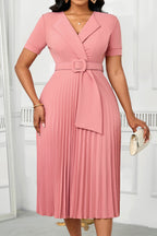 Plus Size V-Neck Pleated High Waist Elegant Dress Lavish Daily