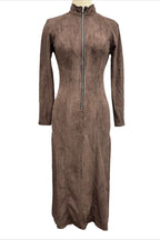 Long Sleeve Zipper Slim Fit Slit Maxi Dress Lavish Daily