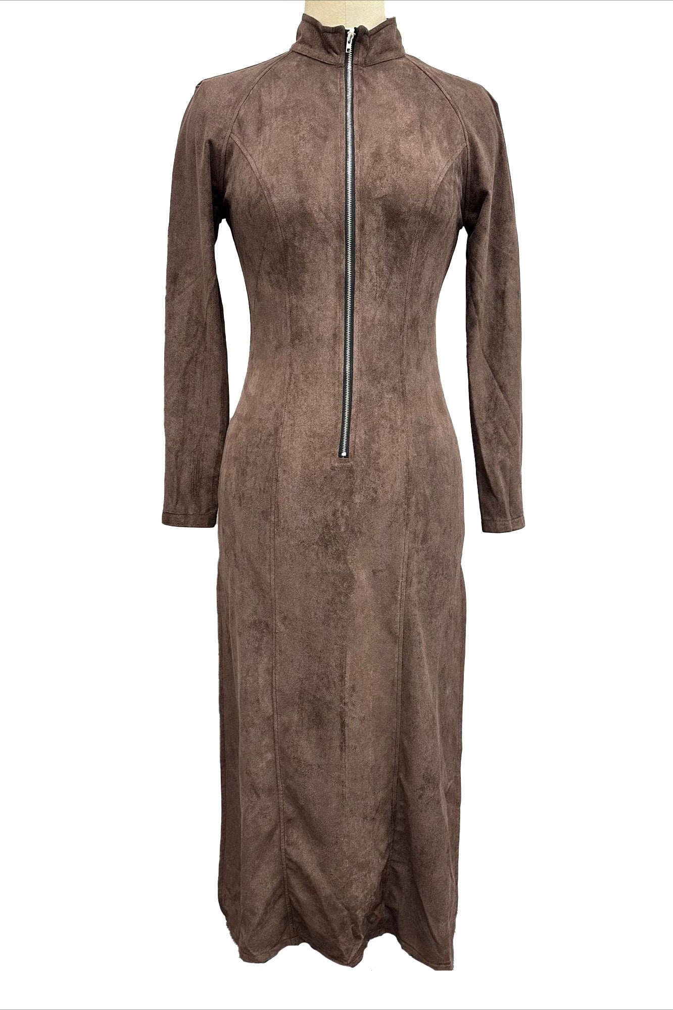 Long Sleeve Zipper Slim Fit Slit Maxi Dress Lavish Daily