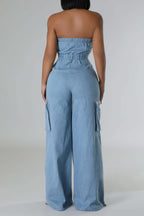 Slim Fit Strapless Denim Jumpsuit Lavish Daily