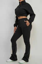 Fleece Crop Top and Flare Pants Set Lavish Daily