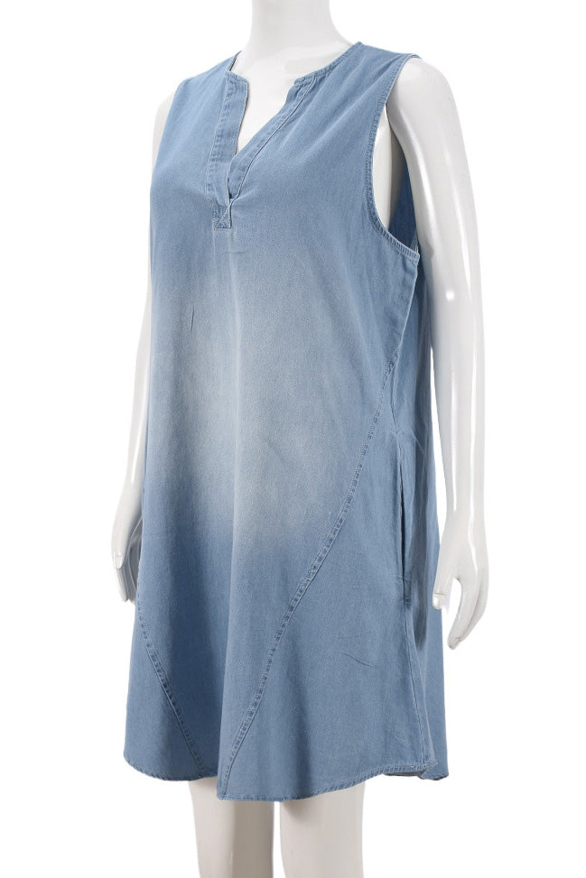 V Neck Sleeveless Denim Dress Lavish Daily