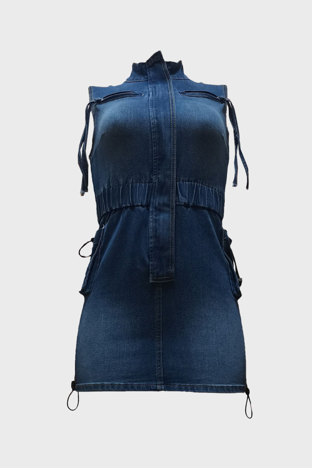 Sleeveless Elastic Drawstring Denim Mini Dress Lavish Daily