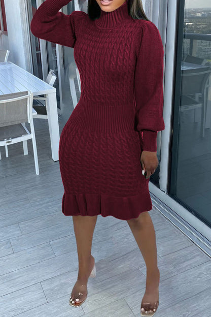 Ruffled Knitted Turtleneck Dresses Lavish Daily