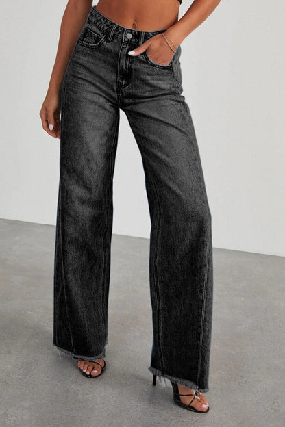 Raw Hem Wide Leg Jeans Lavish Daily