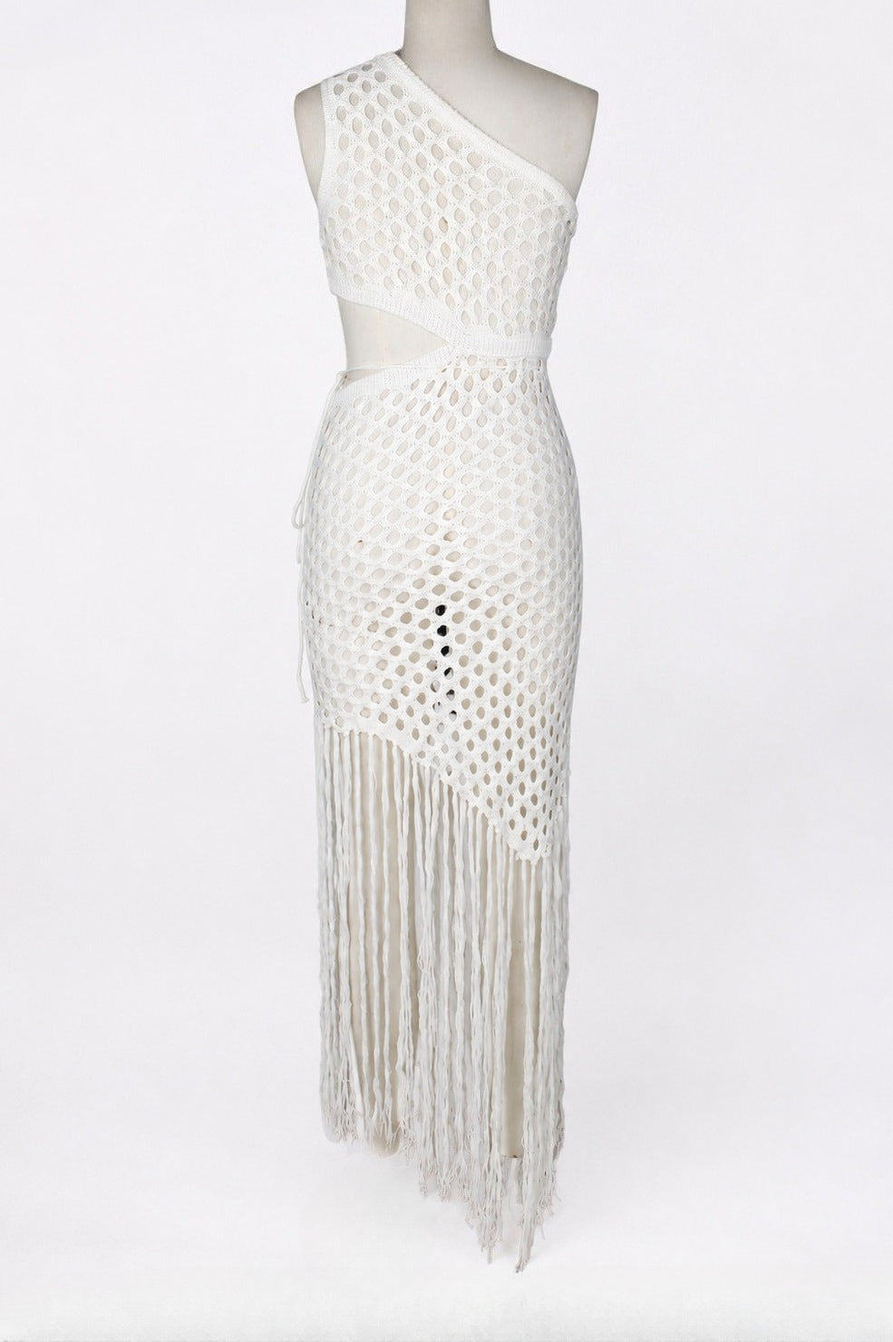 One-Shoulder Crochet Cutout Maxi Dress Lavish Daily